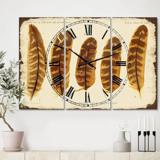 Designart Five Pheasant Feathers Multipanel Wall Clock {3}