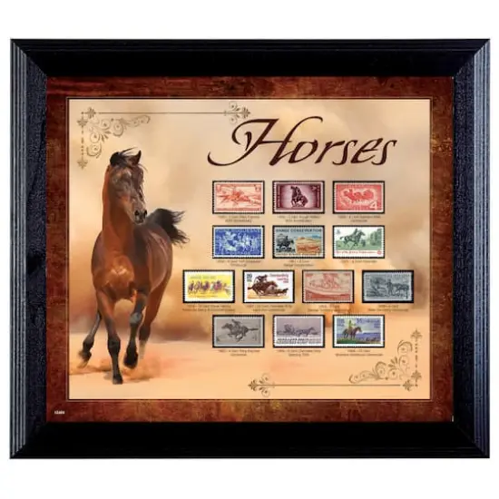 Horses on Stamps in Wall Frame {1}