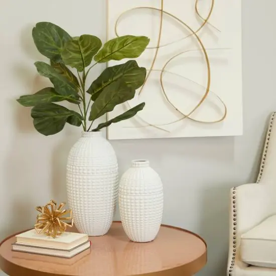 White Stoneware Modern Vase, Set of 2" 16", 12" {7}