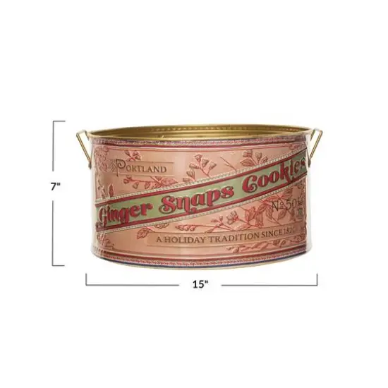 Hello Honey® 15" Ginger Snaps Cookies Embossed Metal Container with Handles {5}