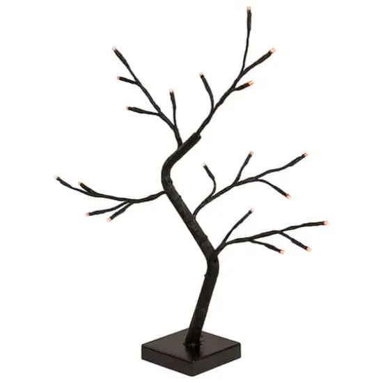 15" LED Lighted Black Weeping Halloween Twig Tree, Orange Lights {4}