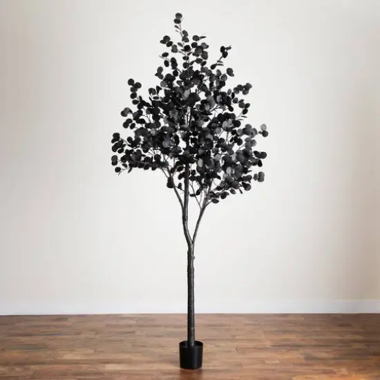 9ft. Pre-Lit Artificial Halloween Black Eucalyptus Tree with 700 Orange & Purple LED Lights {7}