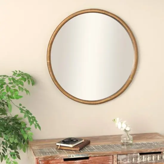 33" Brown Ribbed Wooden Wall Mirror {3}