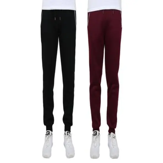 Galaxy by Harvic Men's Fleece-Lined Jogger Sweatpants With Zipper Pockets 2 Pack Black and Burgundy {1}