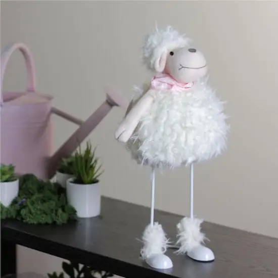 16" Shaking Faux Fur Sheep with Pink Bandanna Easter Figure {4}