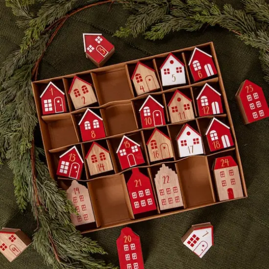 Hello Honey&reg; Red, White & Natural Wood House Advent Calendar Set {3}