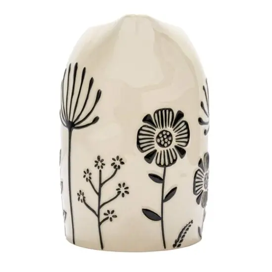 Hello Honey&reg; 62oz. Cream & Black Hand-Painted Embossed Flowers Stoneware Pitcher {8}