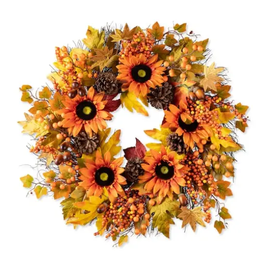 Glitzhome&reg; 24" Fall Sunflower, Maple Leaf &Berry Wreath {1}