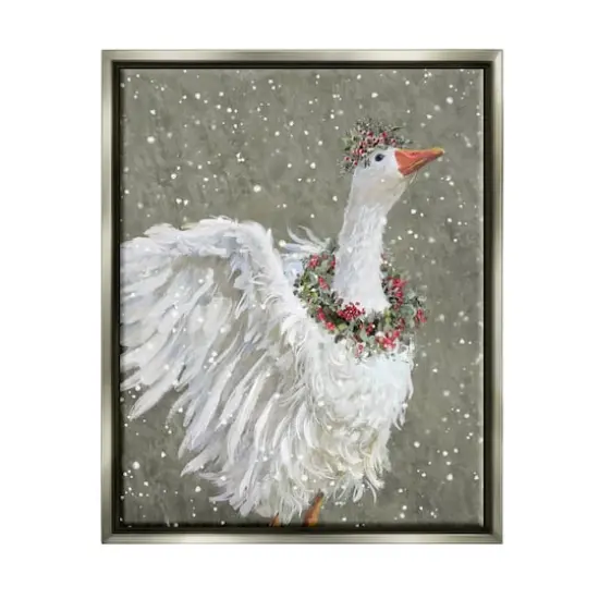 Stupell Industries Winter Goose Seasonal Botanicals Framed Floater Canvas Wall Art Gray {1}