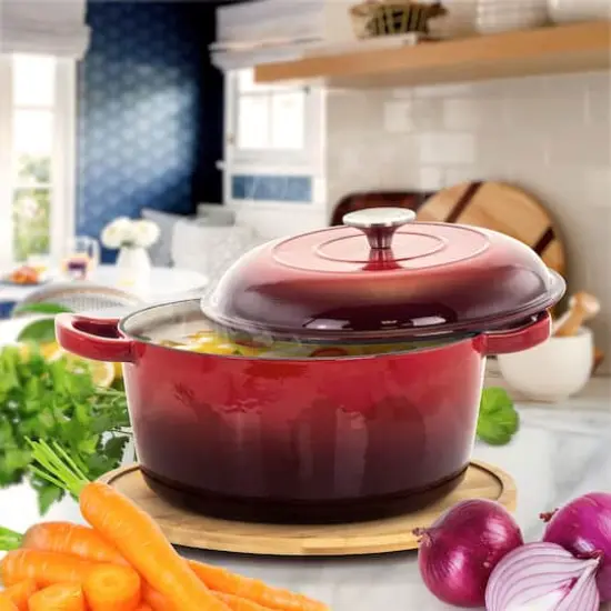 MegaChef 5qt. Red Enameled Cast Iron Casserole {3}
