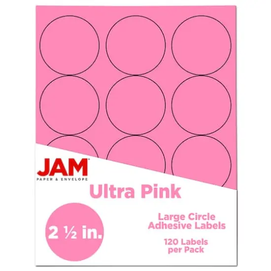 JAM Paper 2.5" Circle Product & Container Labels, 120ct. Ultra Pink {1}