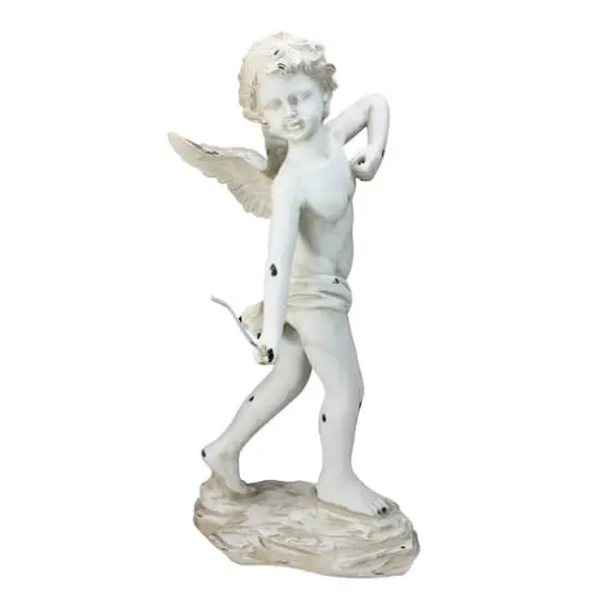 24" Distressed Ivory Cherub Angel with Bow Outdoor Garden Statue {1}