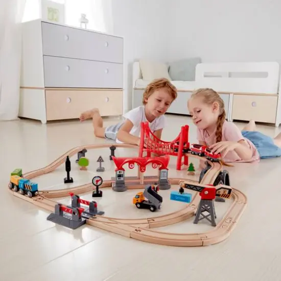 Hape Busy City Rail Wooden Train Set {6}