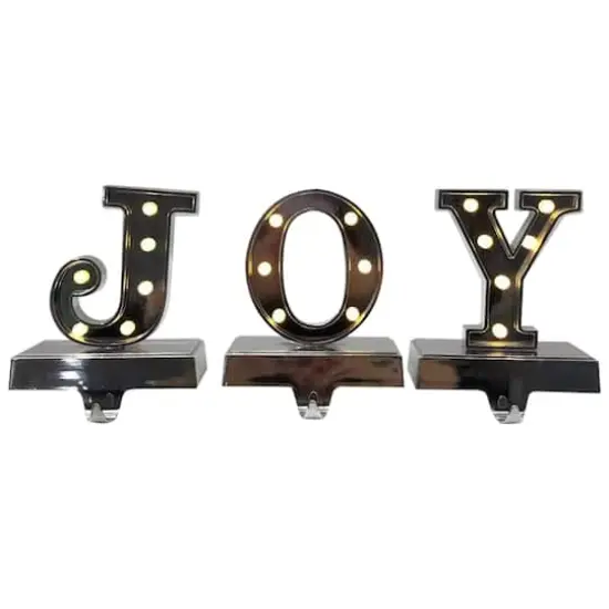 6.5" Silver LED JOY Christmas Stocking Holder Set {4}