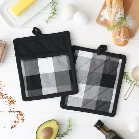 DII&reg; Tri Color Check Potholder Set Black {7}