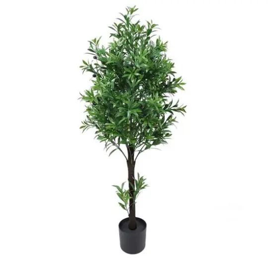 GreenSmart Dekor 4ft. Artificial Olive Tree Plant in Black Pot {1}