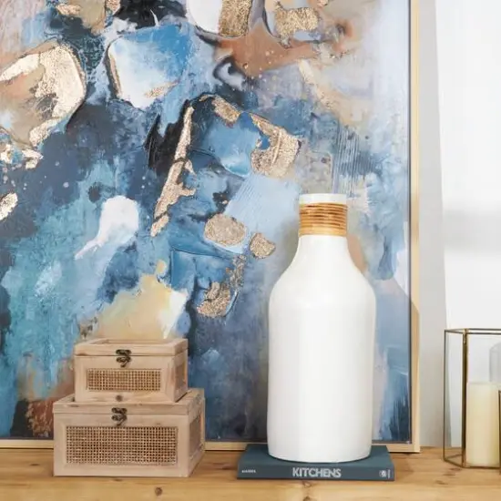 20" White Ceramic Vase with Wrapped Rattan Detailing {7}