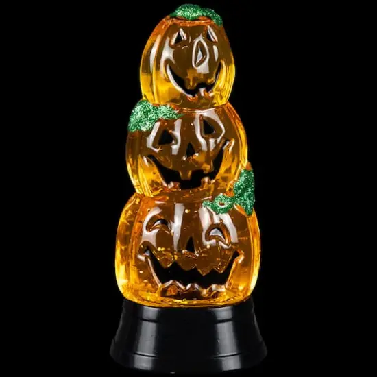6.5" Orange LED Stacked Jack O' Lanterns Halloween Snow Globe {5}