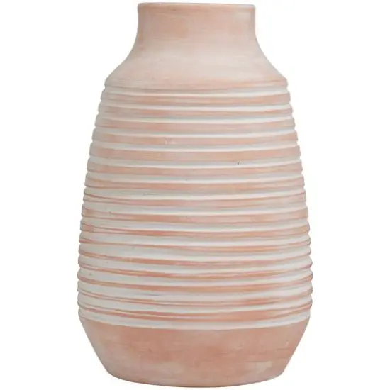15" Pink Whitewashed Ribbed Terra Cotta Vase {3}