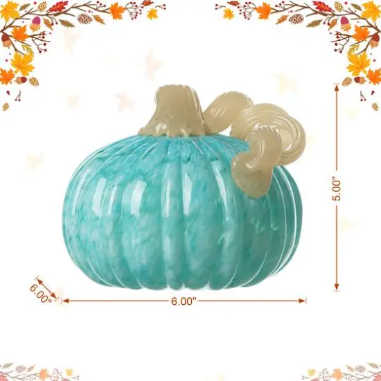 Glitzhome&reg; 6" Fall Turquoise Round Glass Pumpkin {9}