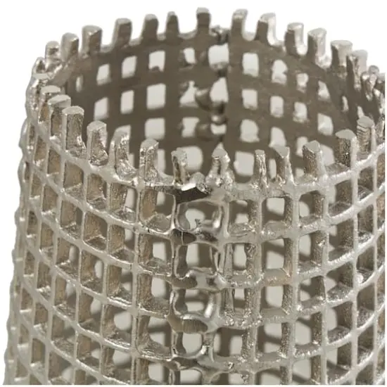 29" Silver Aluminum Tall Grid Inspired Vase with Open Frame Design {4}