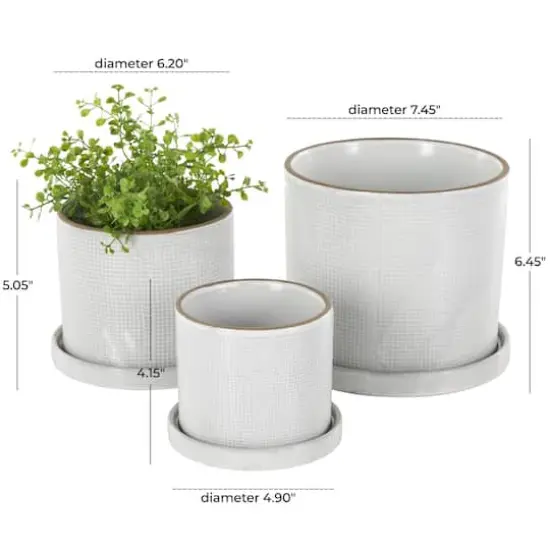 White Geometric Grid Patterned Ceramic Planter Set {8}