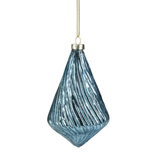 4.75" Blue Glitter Swirl Glass Christmas Pendant Ornament {1}