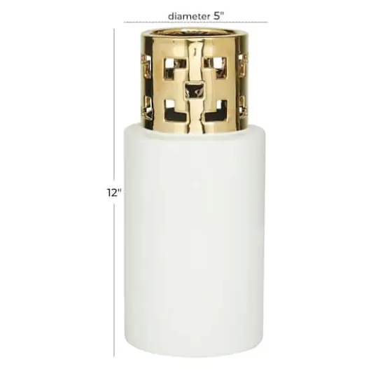 White Stoneware Glam Vase, 12" x 5" x 5" {6}