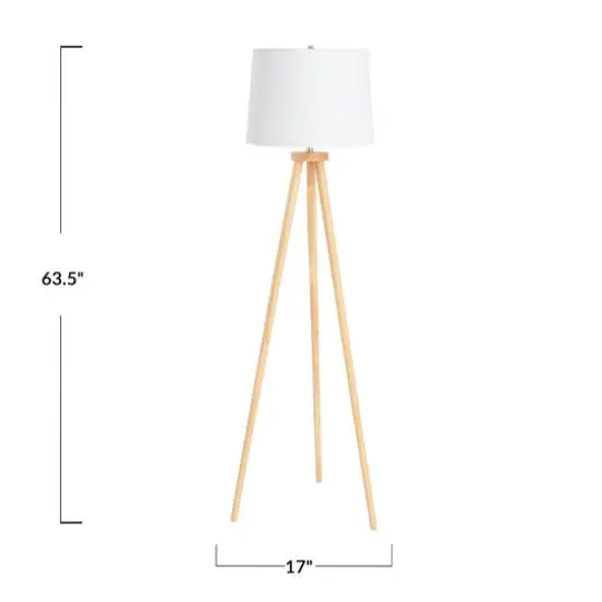 Hello Honey&reg; Mid-Century Modern Tripod Wood Floor Lamp with Linen Shade Natural {7}