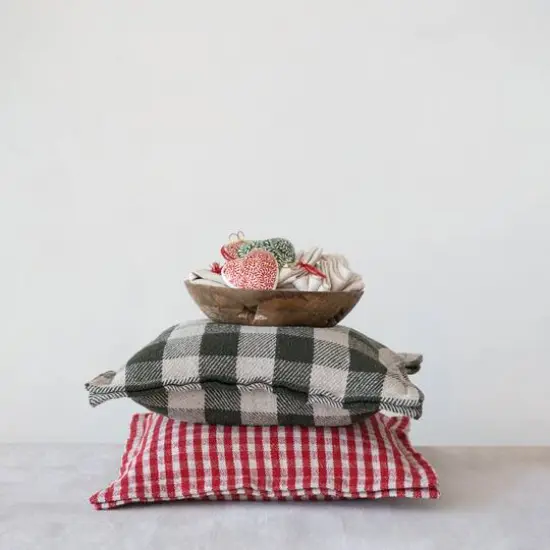 Hello Honey&reg; 18" Red & White Gingham with Flanged Edge Woven Recycled Cotton Pillow {3}