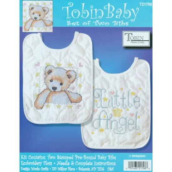 Tobin Bear & Angel Stamped Cross Stitch Bib Pair Kit {3}