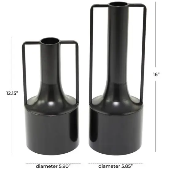 Black Metal Vase with Handles Set of 2 16", 12" {7}