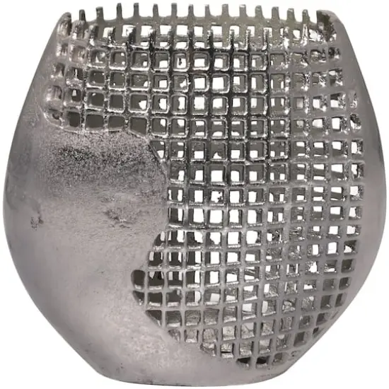 13" Dark Gray Aluminum Grid Inspired Abstract Vase with Open Frame Design {5}