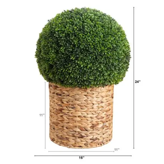 2ft. UV-Resistant Artificial Boxwood Ball Topiary in Hyacinth Weave Basket {8}