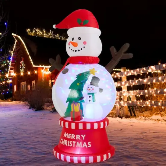 Glitzhome® 8FT Lighted Inflatable Snowman Globe Scene Decor {3}