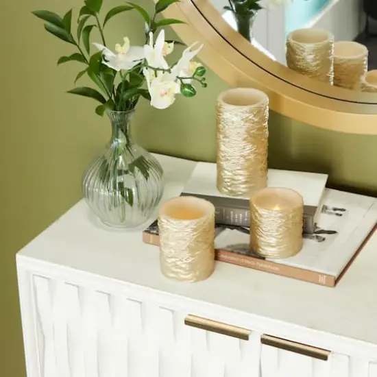 Gold Traditional Flameless Candle Set {3}