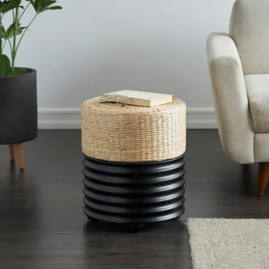 18" Two-Toned Stool with Seagrass Top Black {3}