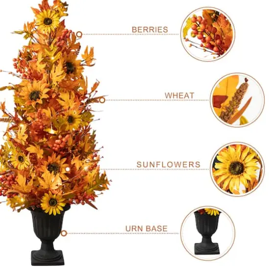 Glitzhome&reg; 48" Fall Lighted Maple Leaf & Sunflower Urn Porch Tree with Timer {8}