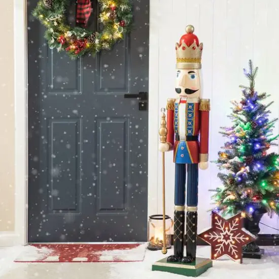 Glitzhome&reg; 54" Wooden Christmas Glitter King Nutcracker {3}