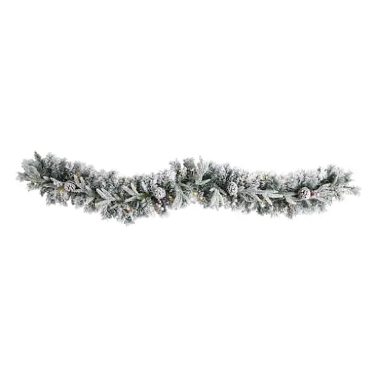 6ft. Pre-Lit LED Flocked Christmas Garland with Pinecones {1}