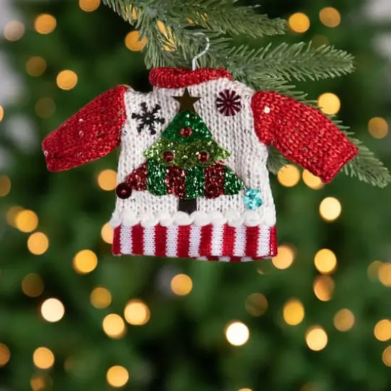 Knitted Ugly Sweater with Hanger Yarn Christmas Tree Ornament {3}