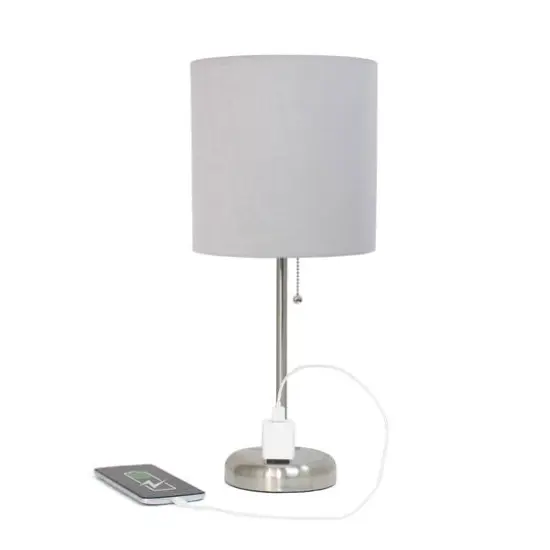 Creekwood Home Oslo 19.5" Power Outlet Table Lamp Brushed Steel Base/Gray Shade {7}