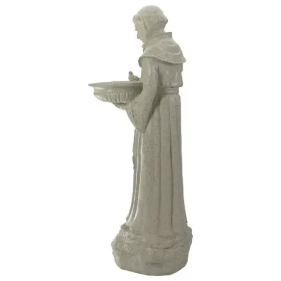 23.5" Speckled Ivory St. Francis of Assisi Religious Bird Feeder Outdoor Garden Statue {5}