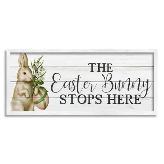 Stupell Industries Easter Bunny Stops Here Country Grain Pattern Phrase Framed Giclee Art White {1}