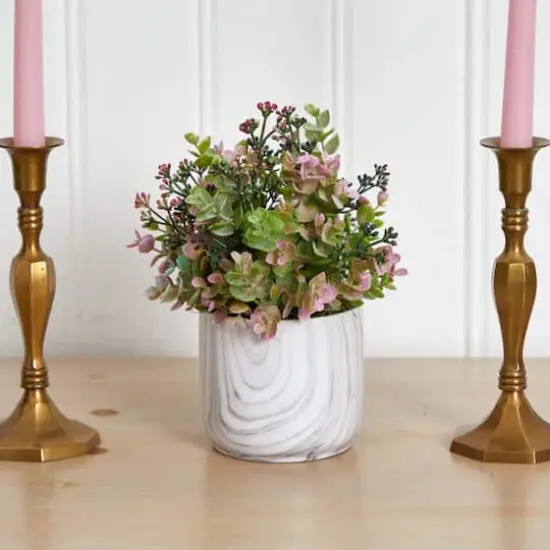 9" Purple Eucalyptus Plant In Marble Finished Vase {4}