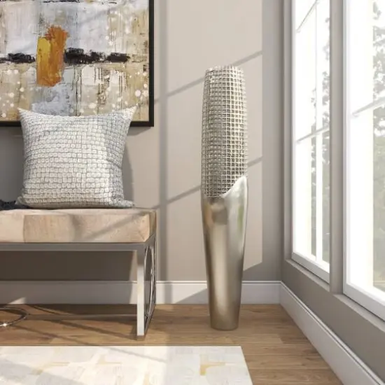 3ft. Silver Aluminum Grid Inspired Vase with Open Frame Design {9}