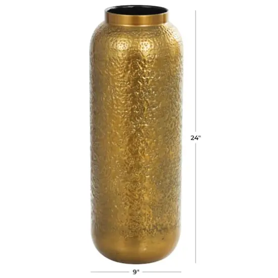 Gold Metal Textured Hammered Vase {8}
