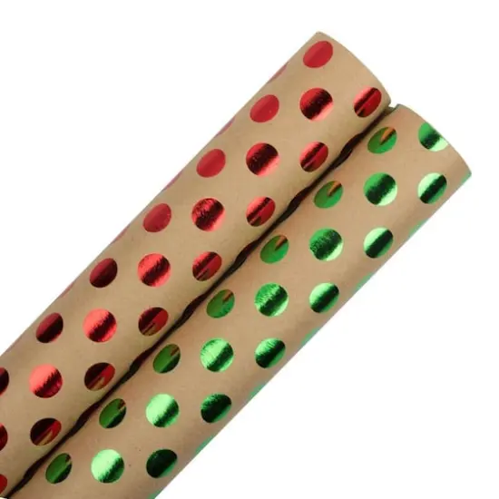 JAM Paper Multicolor Polka Dot Kraft Christmas Gift Wrap Papers, 2ct. {1}