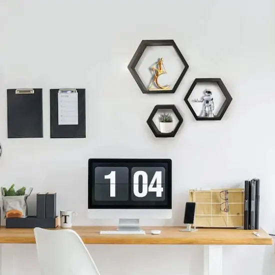 Black Hexagon Floating Shelves Set {7}