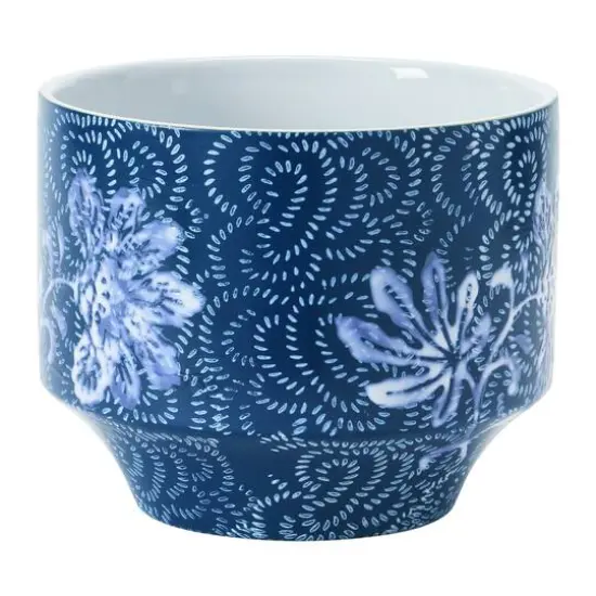 Hello Honey&reg; 7" Blue & White Floral Stoneware Planter {3}